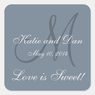 Slate Grey Life is Sweet Monogrammed Wedding Square Sticker