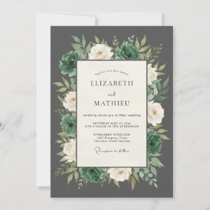 Slate Grey Lush Botanical Wedding Invitation