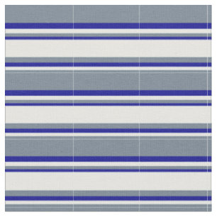 Slate Grey, Mint Cream & Dark Blue Lines Fabric