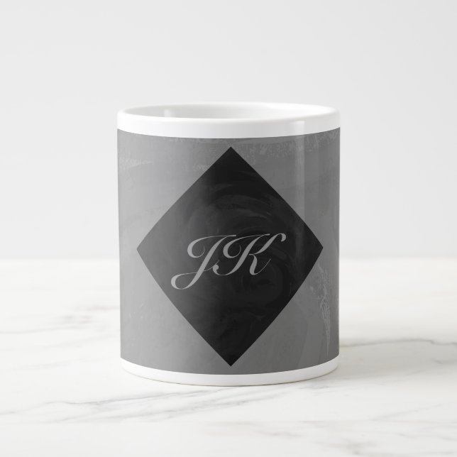 Slate Grey Monogram Large Coffee Mug (Front)