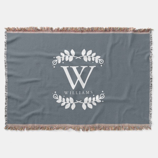 Slate Grey Monogram Throw Blanket (Front)