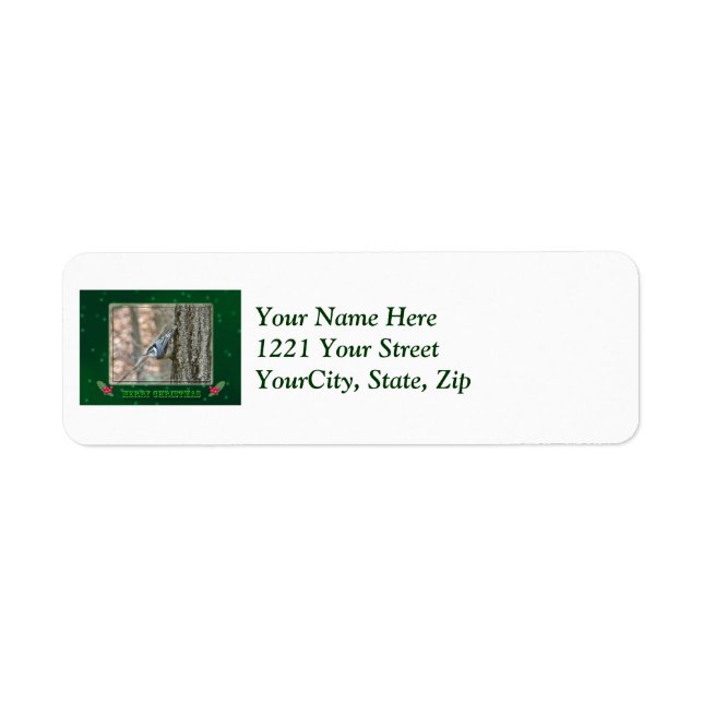 Slate Grey Nuthatch Christmas Address Label (Front)