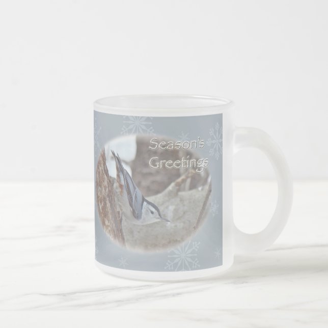 Slate Grey Nuthatch Songbird Seasons Greetings Frosted Glass Coffee Mug (Right)