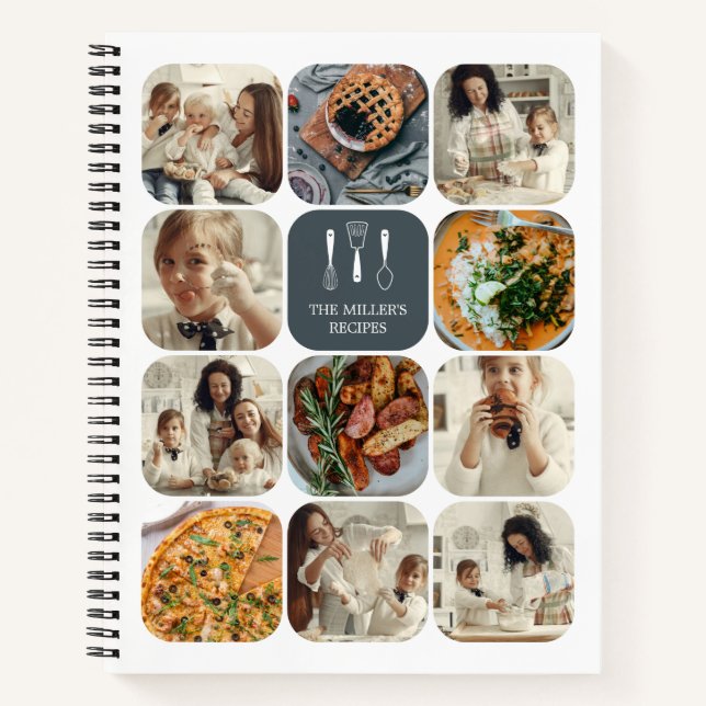 Slate Grey Photo Collage Family Recipes Notebook (Front)