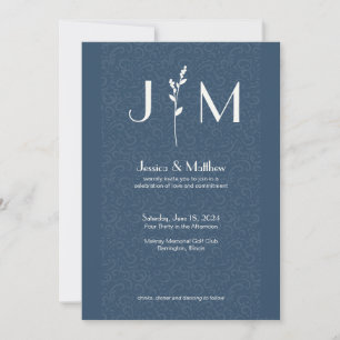 Slate Grey Rustic Damask All-in-One Wedding Invitation