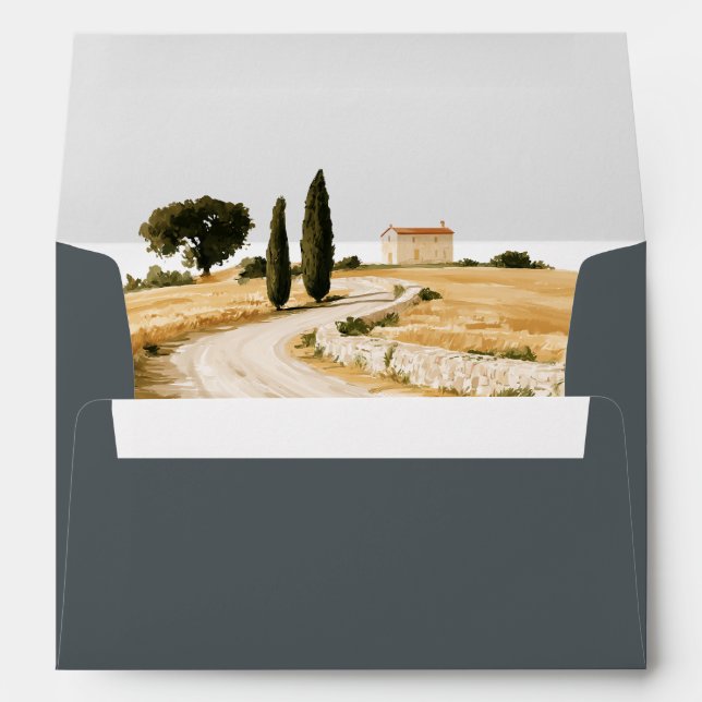 Slate Grey Script Tuscan Wedding Return Address  Envelope (Back (Bottom))