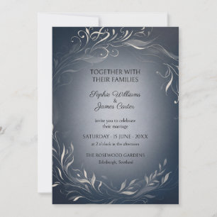 Slate Grey Silver Floral Wedding Invitation