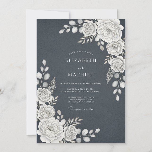 Slate Grey Sophisticated Winter Wedding Invitation (Front)