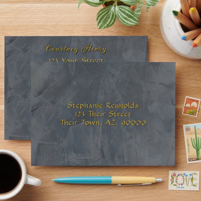 Slate Grey Textured Marble Gold Envelope – Luxury (Desk)