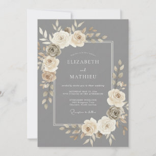 Slate Grey Timeless Romantic Wedding Invitation