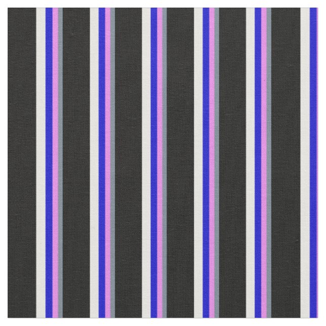 Slate Grey, Violet, Blue, White & Black Stripes Fabric (Close Up)