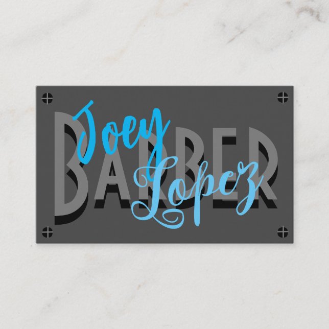 Slate Grey w/Bold Barber Logo/Your Name on Business Card (Front)