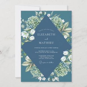 Slate Hydrangea Tulip Eucalyptus Wedding Invitation