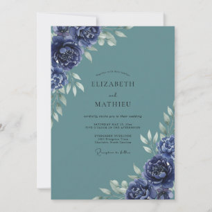 Slate Indigo Bloom Wedding Invitation