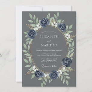 Slate Indigo Foliage Eucalyptus Wedding Invitation