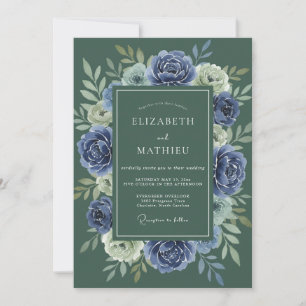 Slate Indigo Wreath Wedding Invitation