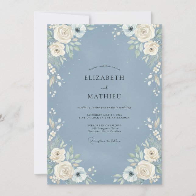Slate Ivory Antique Rose Wedding Invitation (Front)