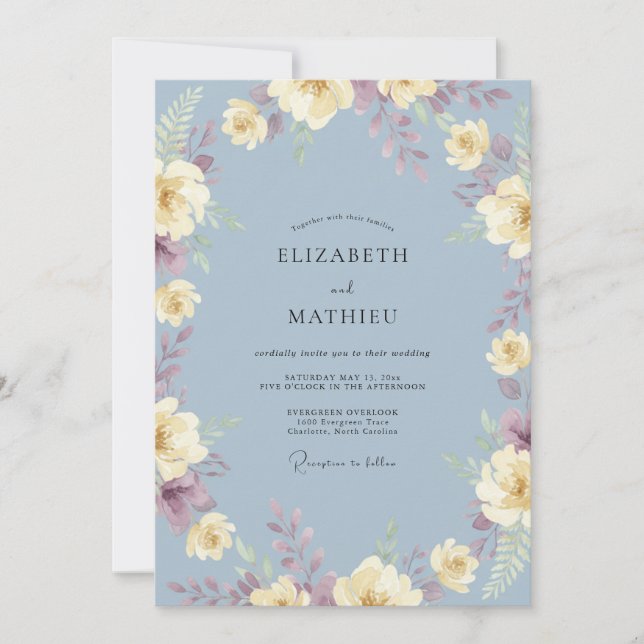 Slate Ivory Cream Foliage Eucalyptus Wedding Invitation (Front)