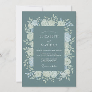Slate Ivory Rose Wedding Invitation