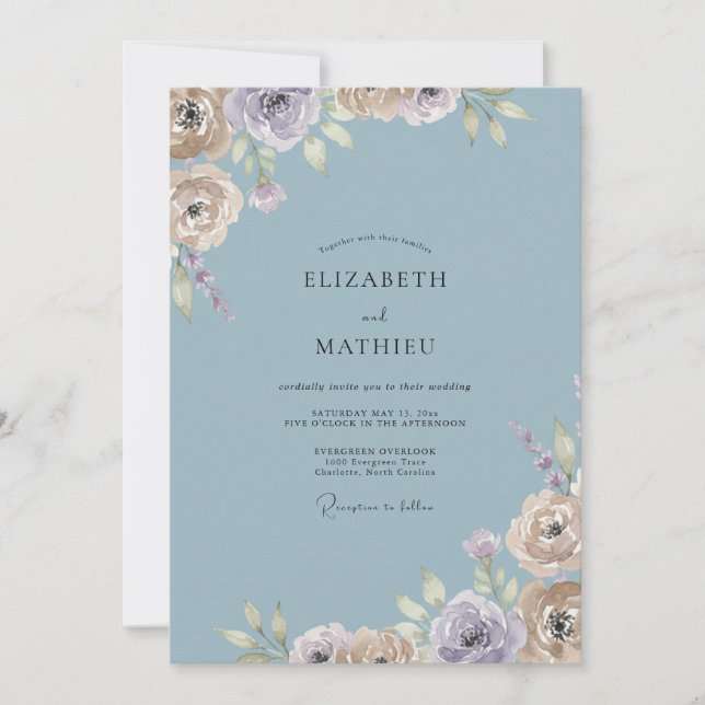 Slate Lavender Ranunculus Dusty Eucalyptus Wedding Invitation (Front)
