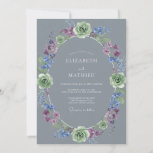 Slate Lavender Wreath Wedding Invitation
