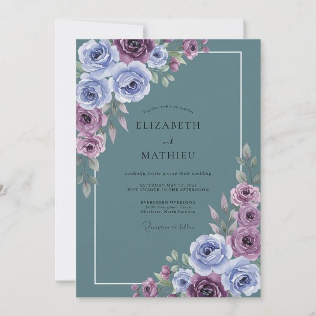 Slate Lilac Blossom Wedding Invitation (Front)
