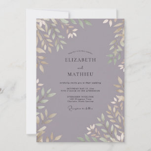 Slate Lilac Leafy Wedding Invitation