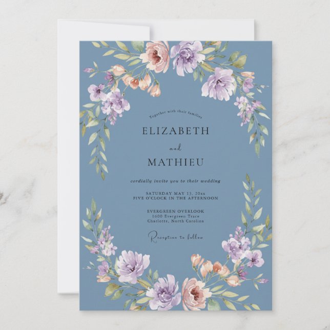 Slate Lilac Peony Wedding Invitation (Front)