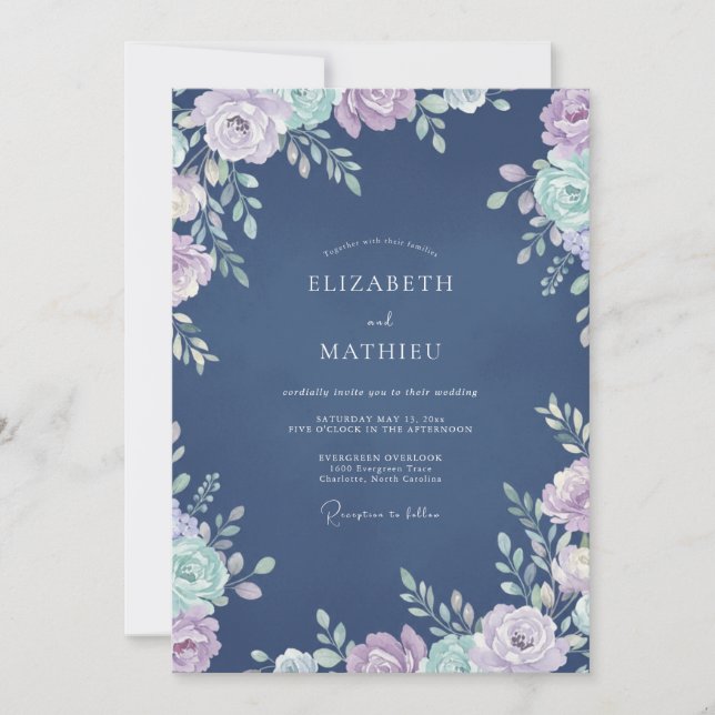 Slate Lilac Ranunculus Eucalyptus Wedding Invitation (Front)