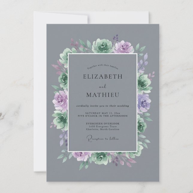 Slate Lilac Succulent Grey Eucalyptus Wedding Invitation (Front)