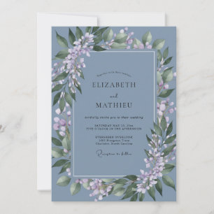 Slate Lilac Wreath Wedding Invitation