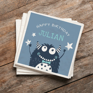 Slate   Little Monster Personalized Birthday Party Napkin