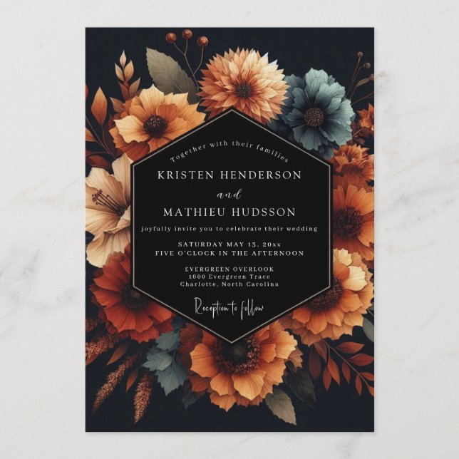 Slate Marigold Autumnal Wedding Invitation (Front)