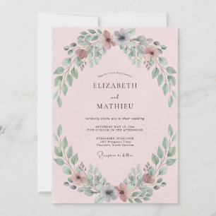 Slate Maroon Wreath Wedding Invitation