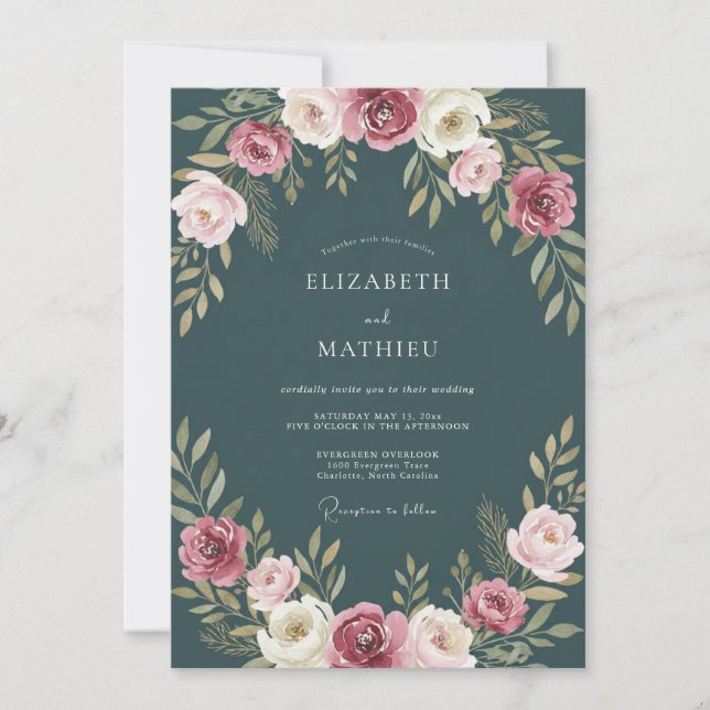 Slate Mauve Ranunculus Eucalyptus Wedding Invitation (Front)