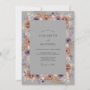 Slate Mauve Terracotta Petal Wedding Invitation