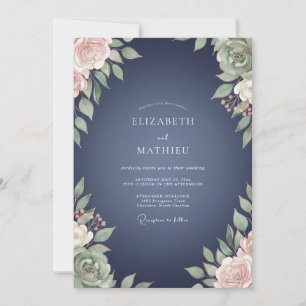 Slate Mauve Watercolor Wedding Invitation