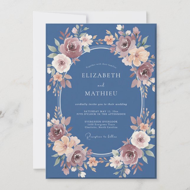Slate Mauve Wreath Wedding Invitation (Front)