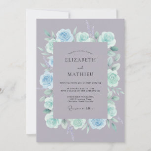 Slate Mint Ranunculus Eucalyptus Wedding Invitation