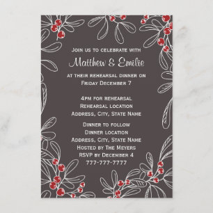 Slate Modern Mistletoe Holiday Rehearsal Dinner Invitation