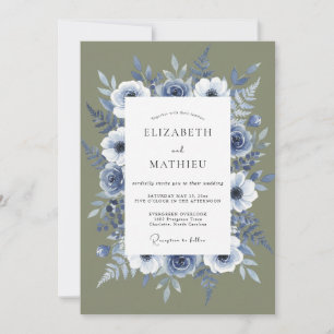 Slate Moss Watercolor Wedding Invitation