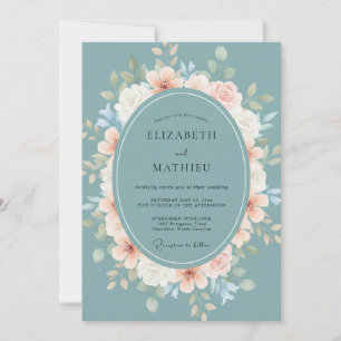 Slate Muted Pink Ranunculus Eucalyptus Wedding Invitation