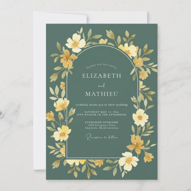 Slate Ochre Wildflower Wedding Invitation (Front)