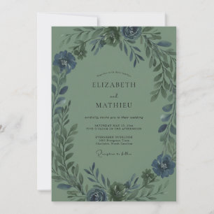 Slate Olive Foliage Eucalyptus Wedding Invitation
