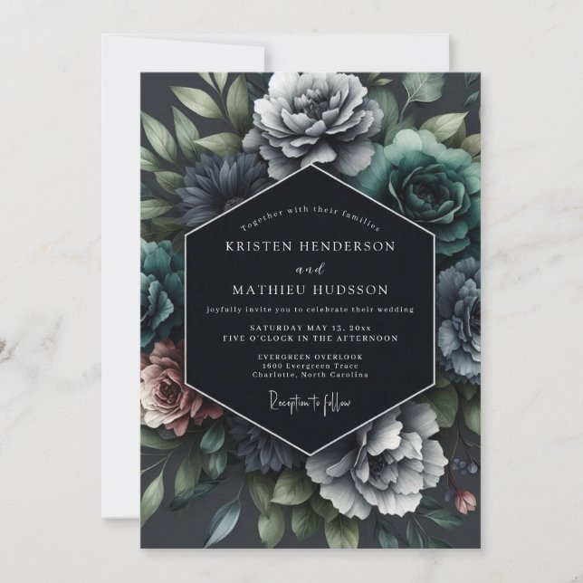 Slate Opulent Flora Wedding Invitation (Front)