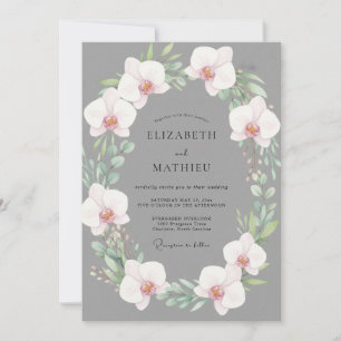 Slate Orchid Wreath Wedding Invitation