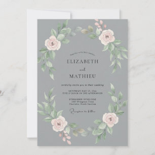 Slate Pale Blush Foliage Eucalyptus Wedding Invitation