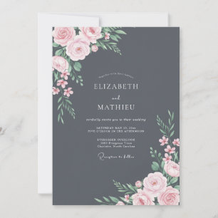 Slate Pale Blush Petal Wedding Invitation