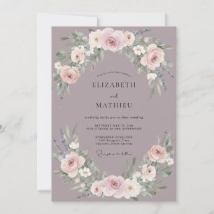 Slate Pale Blush Ranunculus Eucalyptus Wedding Invitation