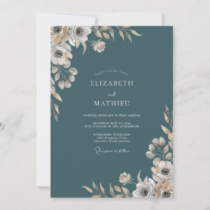 Slate Pale Cream Blossom Wedding Invitation